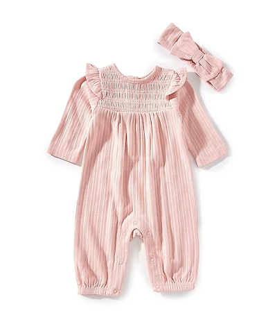 Little Me Baby Girls Bamboo Ruffle Jumpsuit & Headband
