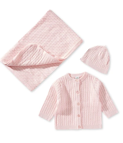 Little Me Baby Girls Cotton Cable Knit Sweater & Blanket Gift Box Set