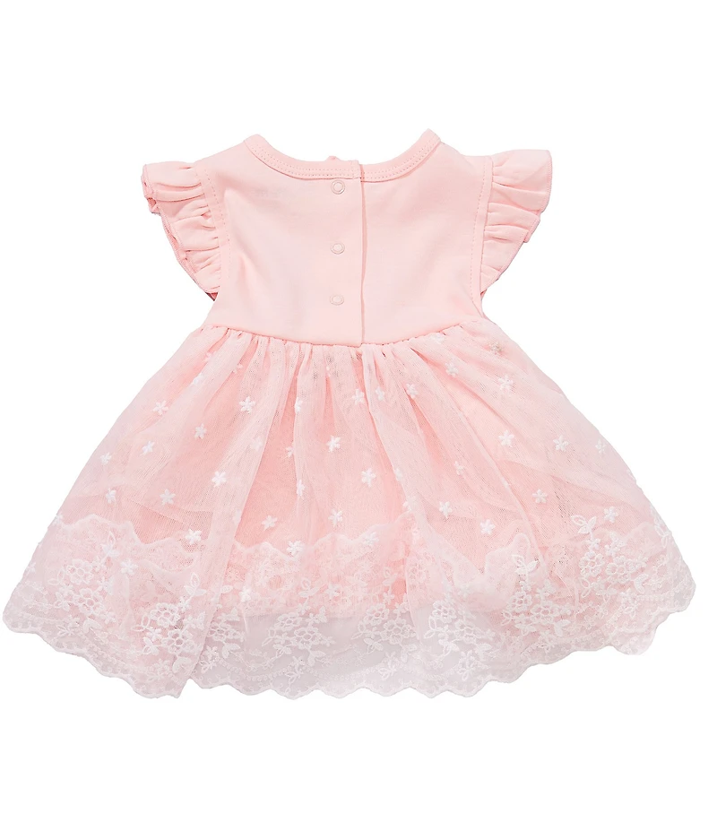 Little Me Baby Girls Cotton Flutter Sleeve Lace Embroidered Mesh Skirted Bodysuit & Headband Set