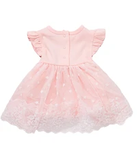 Little Me Baby Girls Cotton Flutter Sleeve Lace Embroidered Mesh Skirted Bodysuit & Headband Set