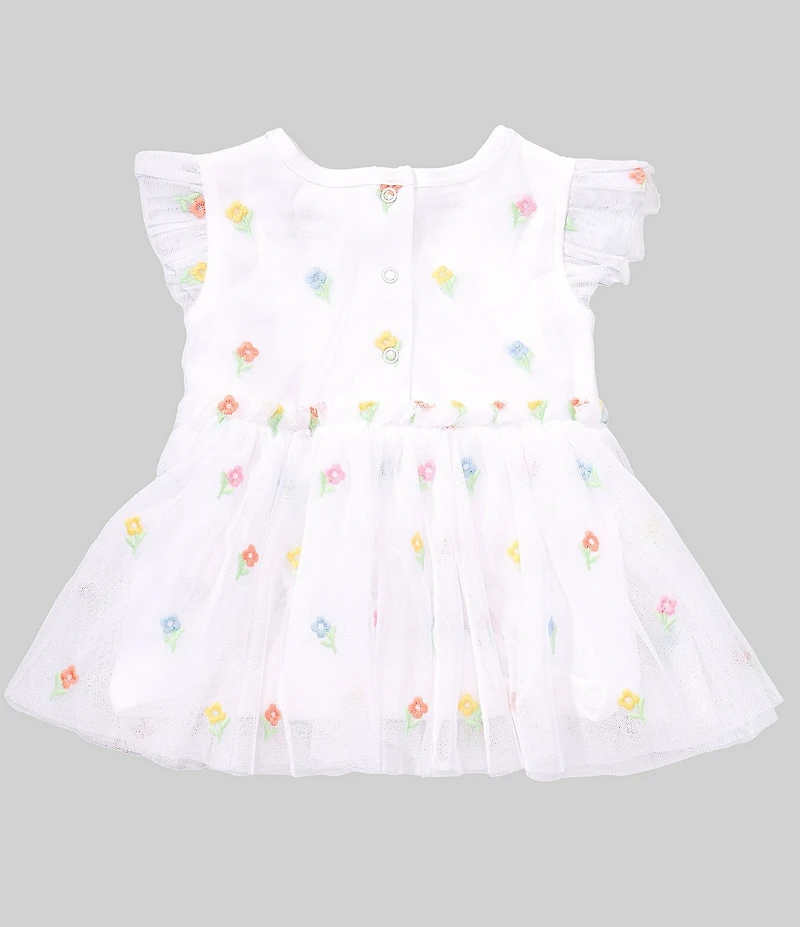 Little Me Baby Girls Cotton Flutter Sleeve Embroidered Flowers Mesh Skirted Bodysuit & Headband Set