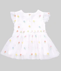 Little Me Baby Girls Cotton Flutter Sleeve Embroidered Flowers Mesh Skirted Bodysuit & Headband Set