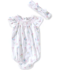 Little Me Baby Girls Cotton Flutter-Sleeve Floral Printed Bubble