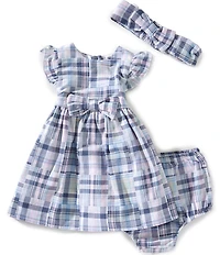 Little Me Baby Girls Cotton Flutter-Sleeve Madras Plaid Fit-And-Flare Dress