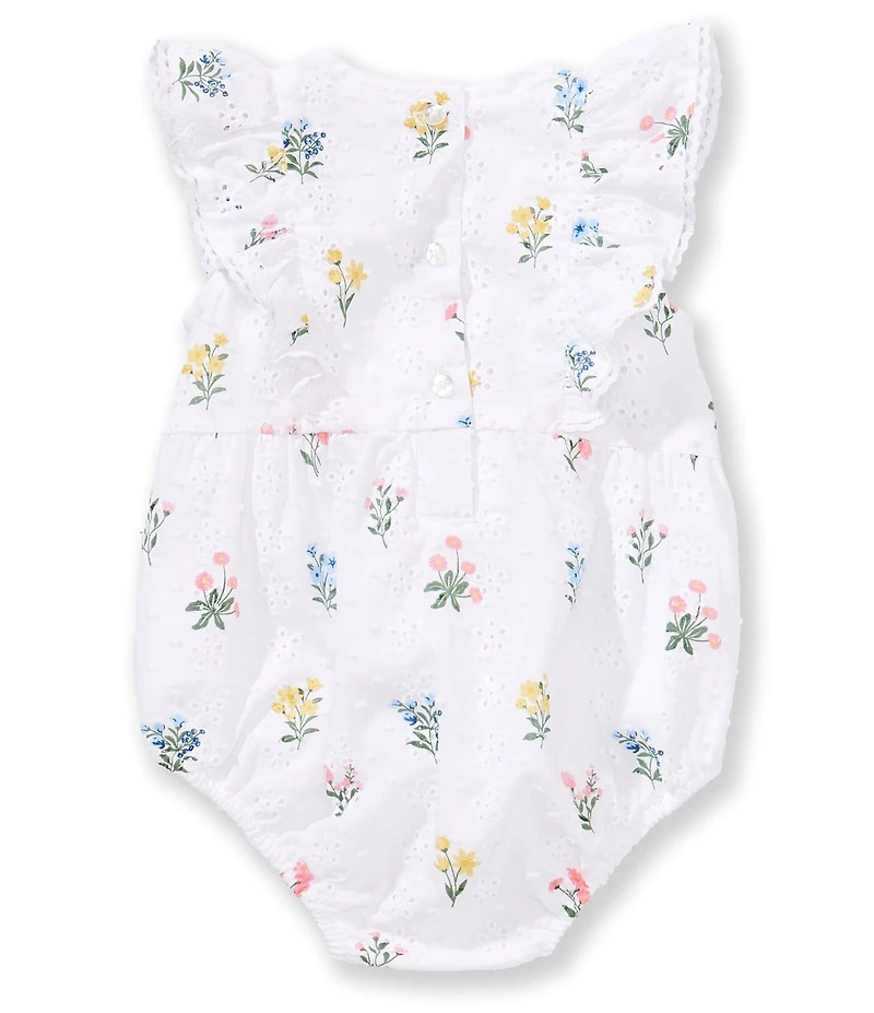 Little Me Baby Girls Cotton Ruffle Flutter Sleeve Floral Print Eyelet Embroidered Bodysuit & Headband Set