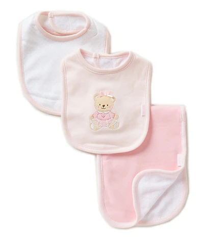 Little Me Baby Girls Cotton Sweet Bear Bib & Burp Set