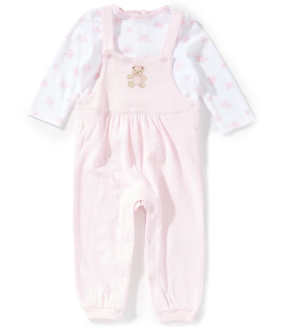 Little Me Baby Girls Dainty Long Sleeve Allover Flower & Bear Printed Overall Set