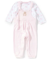 Little Me Baby Girls Dainty Long Sleeve Allover Flower & Bear Printed Overall Set