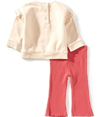 Little Me Baby Girls Embroidered Ruffle Long Sleeve Sweatshirt & Ribbed Flared Leggings 2-Piece Set