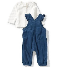 Little Me Baby Girls Floral Pintuck Woven Overalls & Long Sleeve Ruffle Collar Tee Set