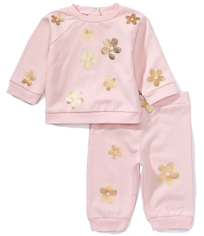 Little Me Baby Girls Floral Shine Sweatshirt & Active Pants Set
