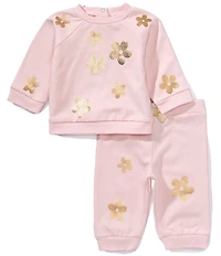Little Me Baby Girls Floral Shine Sweatshirt & Active Pants Set