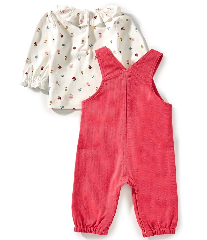 Little Me Baby Girls Flowers Denim Overall Set