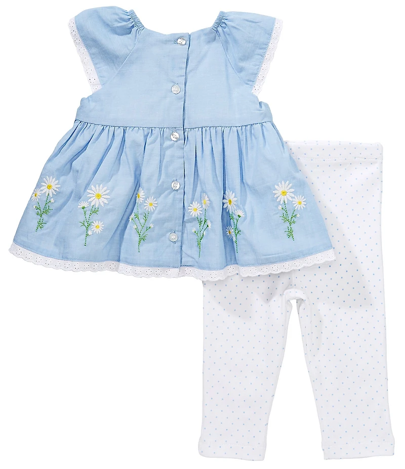Little Me Baby Girls Flutter-Sleeve Daisy-Border-Patterned Tunic Top & Solid Leggings Set
