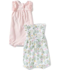 Little Me Baby Girls Cotton Flutter Sleeve Floral Printed Romper & Flutter Sleeve Solid Floral/Butterfly Motif Romper Two-Pack