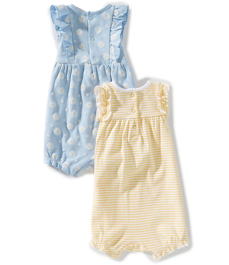 Little Me Baby Girls Flutter-Sleeve Daisy-Printed Romper & Flutter-Sleeve Striped Daisy Embroidery Romper 2-Pack