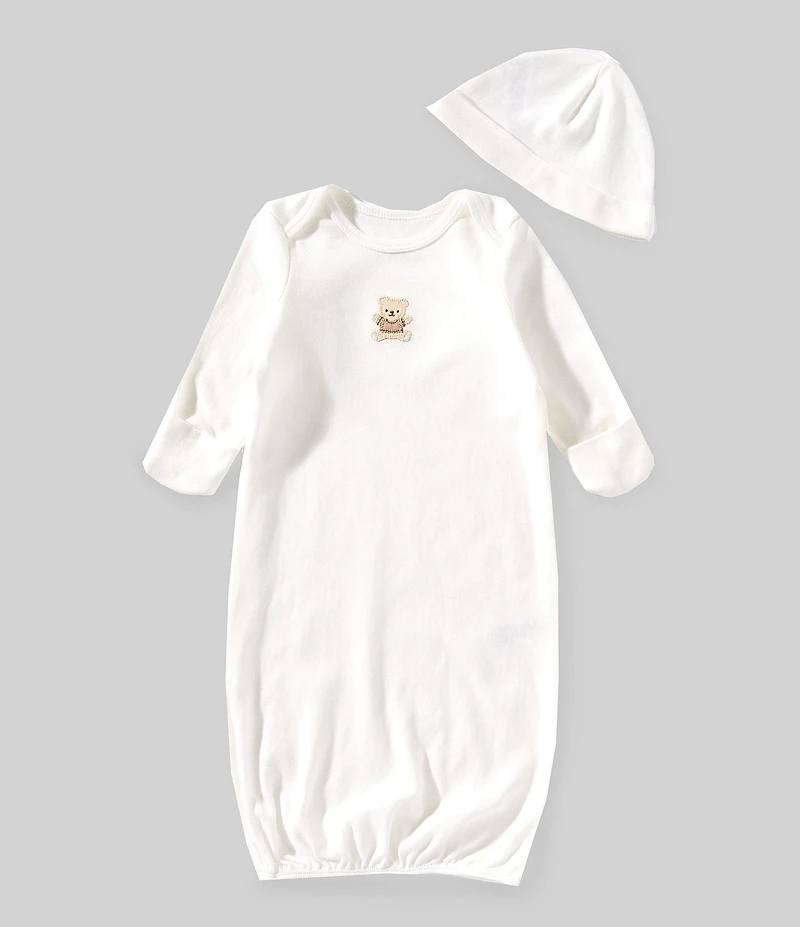 Little Me Baby Girls Gentle Bear Gown-Hat Set