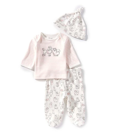 Little Me Baby Girls Lap-Shoulder Paris Pups Top & Matching Footed Pants & Hat Set