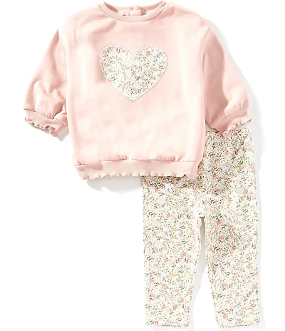 Little Me Baby Girls Long-Sleeve Animal-Printed-Heart-Appliqued Fleece Sweatshirt & Animal-Printed Knit Leggings Set