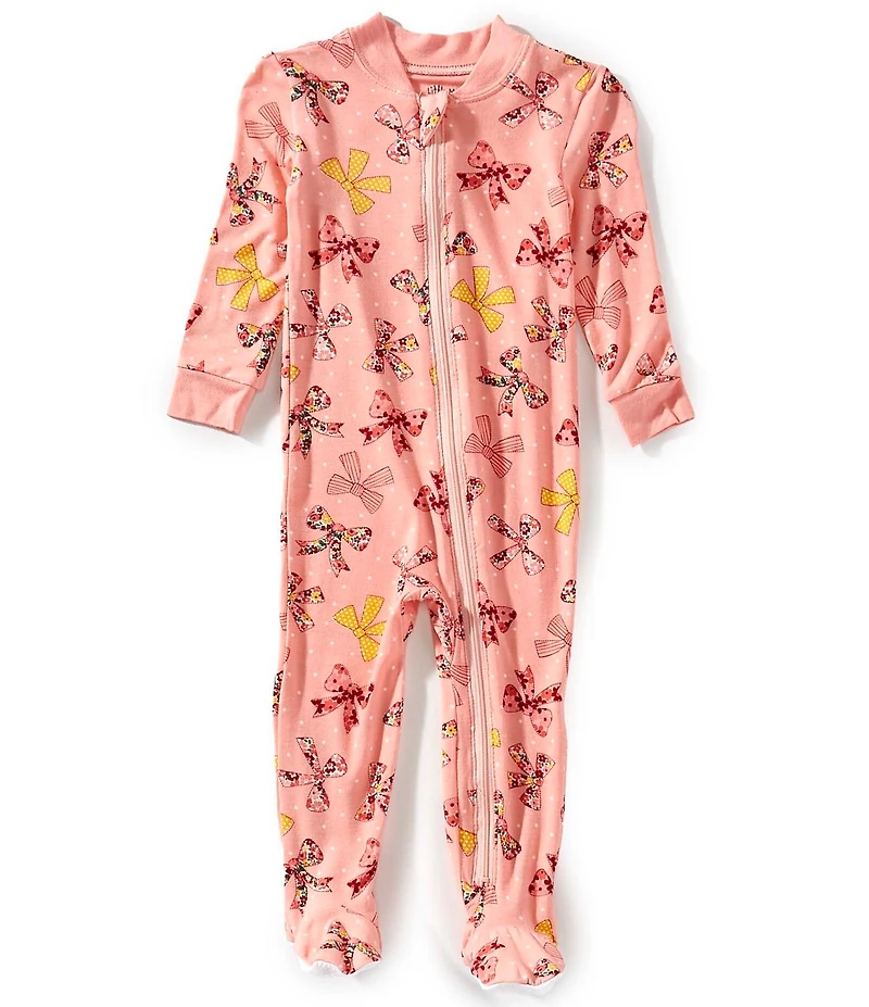 Little Me Baby Girls Long-Sleeve Bow-Printed Bamboo-Blend Footie Coverall