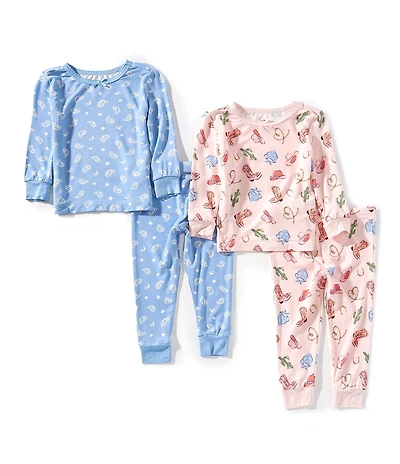 Little Me Baby Girls Long-Sleeve Cowgirl/Printed Bamboo-Blend 4-Piece Pajama Set