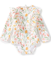 Little Me Baby Girls Long-Sleeve Crocus-Printed Rashguard Swimsuit