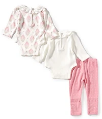 Little Me Baby Girls Long Sleeve Floral & Solid Bodysuit 3-Piece Pants Set