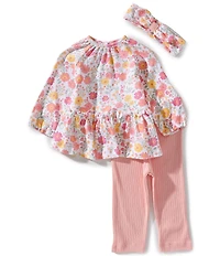 Little Me Baby Girls Long Sleeve Floral Printed Blossom Tunic Top & Legging Set With Headband