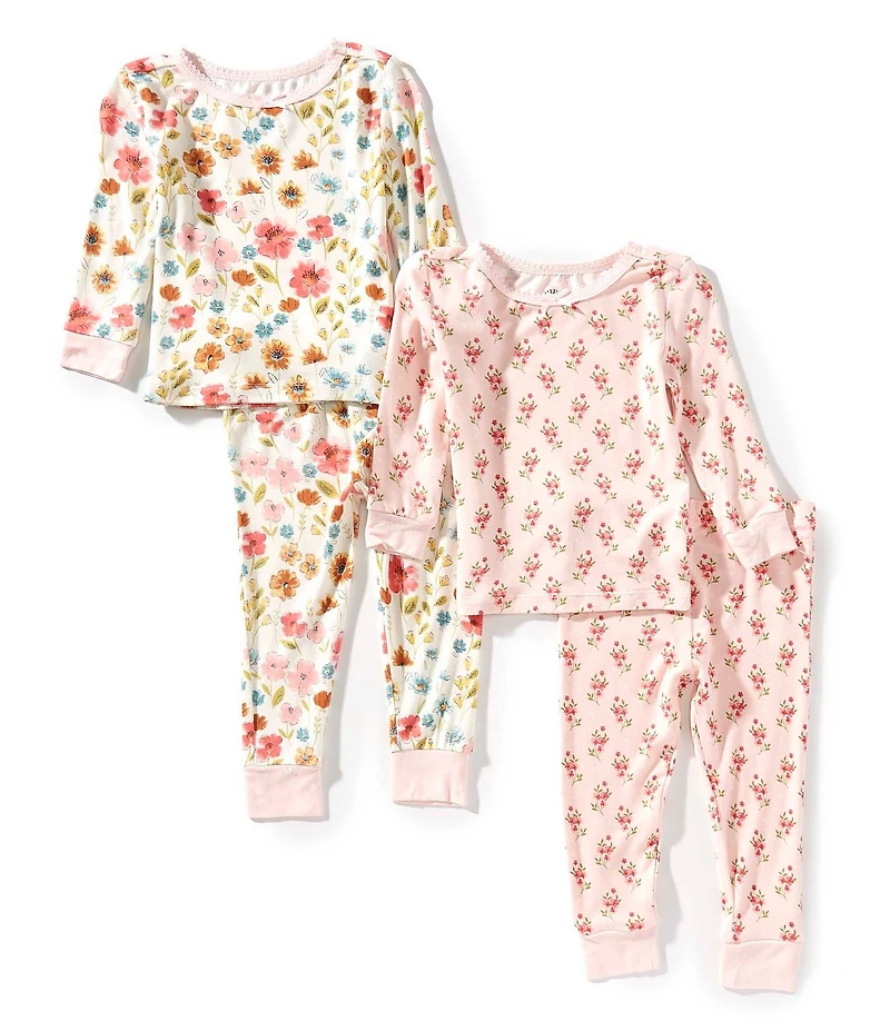 Little Me Baby Girls Long-Sleeve Floral/Printed Bamboo-Blend 4-Piece Pajama Set