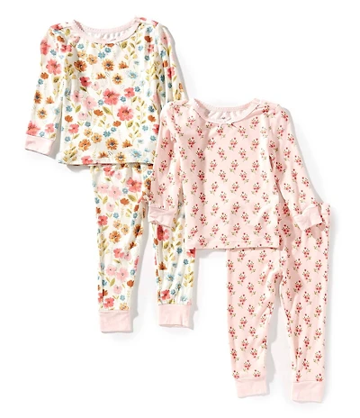 Little Me Baby Girls Long-Sleeve Floral/Printed Bamboo-Blend 4-Piece Pajama Set