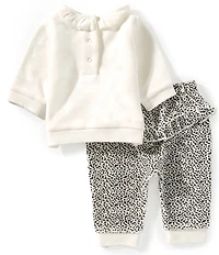Little Me Baby Girls Long Sleeve Geo Bow T-Shirt & Velour Pant 2-Piece Set