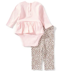 Little Me Baby Girls Long Sleeve Leopard Face Motif Bodysuit & Leopard-Printed Leggings Set