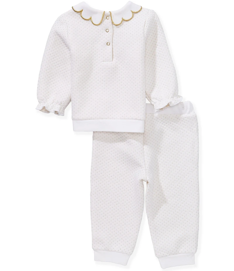 Little Me Baby Girls Long-Sleeve Metallic-Bow-Motif Double-Knit Top & Matching Double-Knit Jogger Pants Set