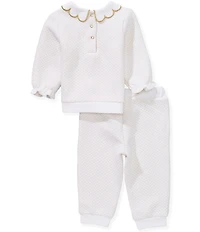 Little Me Baby Girls Long-Sleeve Metallic-Bow-Motif Double-Knit Top & Matching Double-Knit Jogger Pants Set