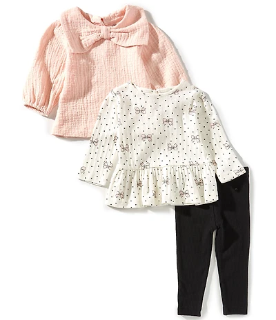 Little Me Baby Girls Long Sleeve Pink Bow Tunics & Coordination Legging 3-Piece Play Set