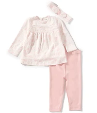 Little Me Baby Girls Long-Sleeve Rose Printed Tunic Top & Solid Leggings Set