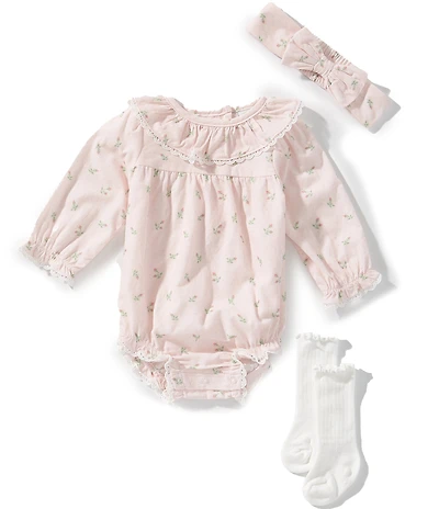 Little Me Baby Girls Long-Sleeve Rosebud-Printed Bodysuit