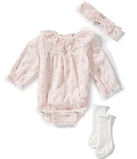 Little Me Baby Girls Long-Sleeve Rosebud-Printed Bodysuit