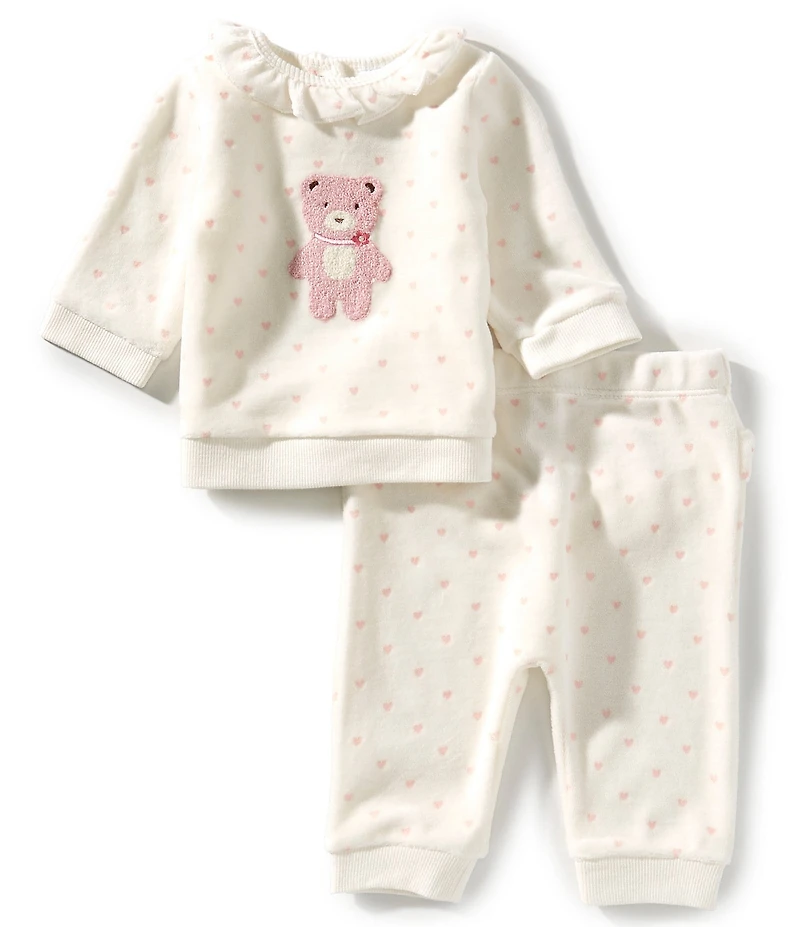 Little Me Baby Girls Long-Sleeve Sweet Bear Motif Fleece Sweatshirt & Matching Jogger Pants Set