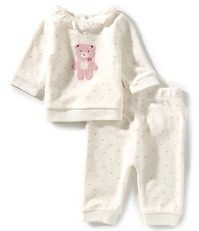 Little Me Baby Girls Long-Sleeve Sweet Bear Motif Fleece Sweatshirt & Matching Jogger Pants Set