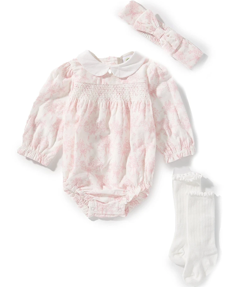 Little Me Baby Girls Long-Sleeve Toile-Bow-Pattern Bodysuit