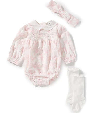 Little Me Baby Girls Long-Sleeve Toile-Bow-Pattern Bodysuit