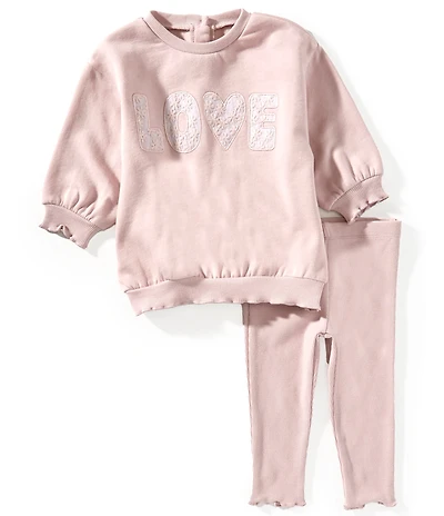 Little Me Baby Girls Long Sleeve Violet #double;LOVE#double; Sweatshirt & Pants Set
