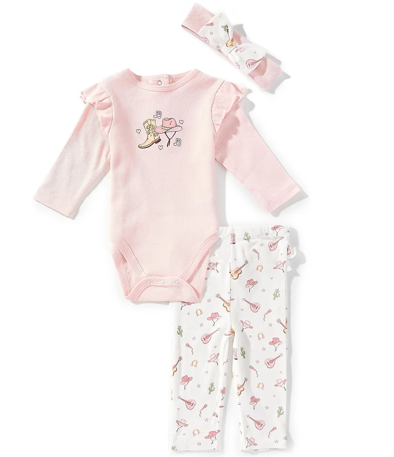 Little Me Baby Girls Long-Sleeve Western-Motif Bodysuit & Allover-Western-Inspired Printed Leggings Set