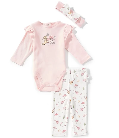 Little Me Baby Girls Long-Sleeve Western-Motif Bodysuit & Allover-Western-Inspired Printed Leggings Set