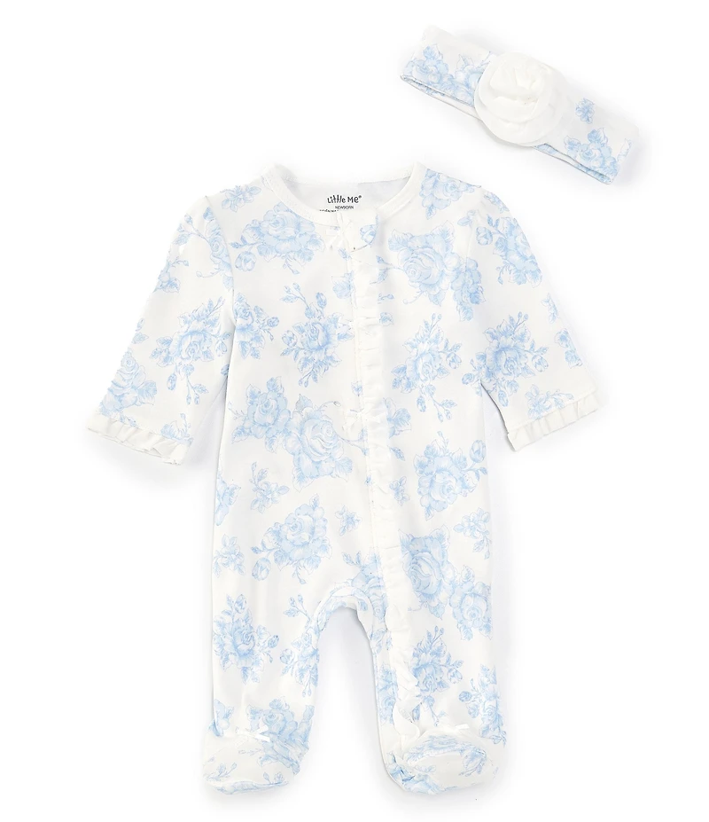 Little Me Baby Girls Long Sleeve Rose-Print Footie Coverall