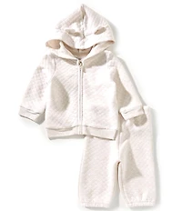 Little Me Baby Girls Oatmeal Quilt Hoodie & Pants Set
