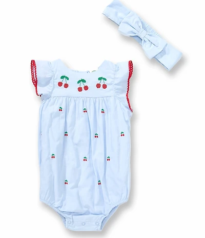 Little Me Baby Girls Organic Cotton Flutter-Sleeve Cherry-Printed Bodysuit