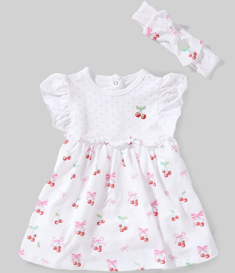Little Me Baby Girls Organic Cotton Flutter-Sleeve Dotted/Cherry-Printed Skirted Bodysuit