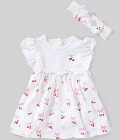 Little Me Baby Girls Organic Cotton Flutter-Sleeve Dotted/Cherry-Printed Skirted Bodysuit